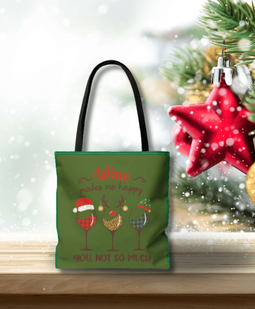 Wine Bliss Tote Bag adding a touch of joy to a festive setting.