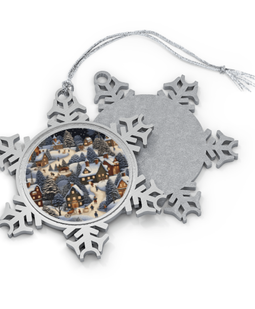 Winter Wonderland Elegance: Red and White Antique Village Pewter Snowflake Ornament - Detailed view