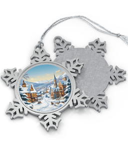 White Christmas Pewter Snowflake Ornament - Detailed view showcasing intricate design on both sides for a sophisticated holiday touch.