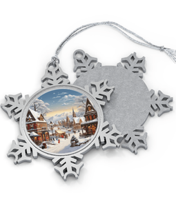 Winter Wonderland Ornament - Uniques:Snowy Serenity - Christmas Village Snowflake Ornament for a Winter Wonderland of Festive Elegance.