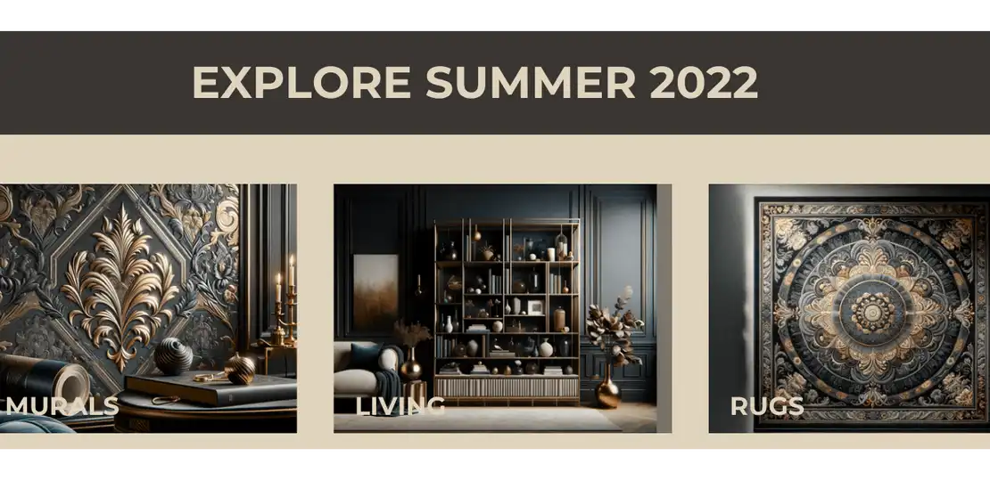 Haven Emporium's summer collection featuring murals, living spaces, and rugs.