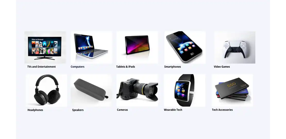 "Product categories including TVs, computers, and cameras on Electronest's shopping site.