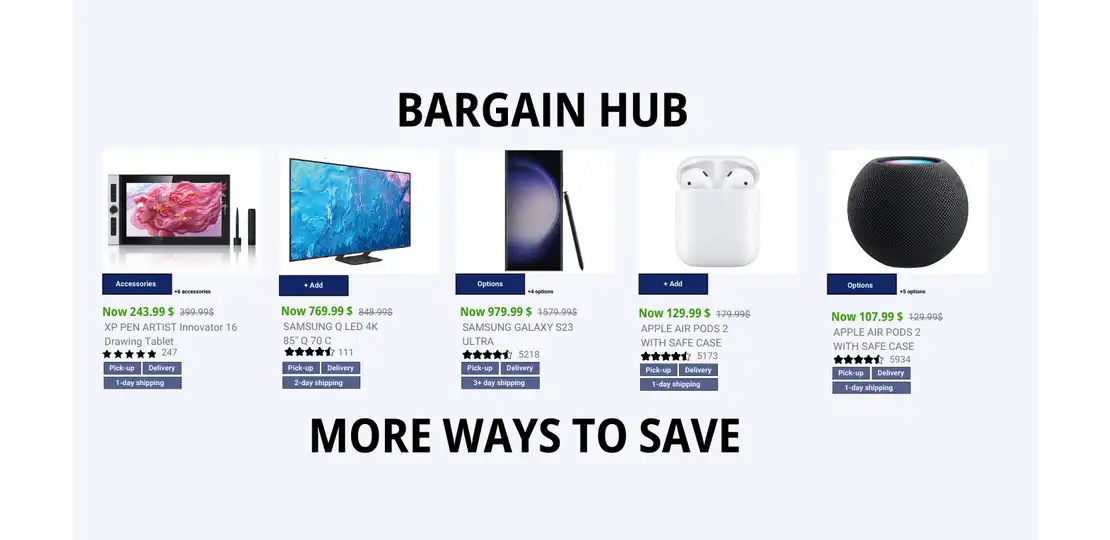 Discounted high-tech products on Electronest's Bargain Hub section.