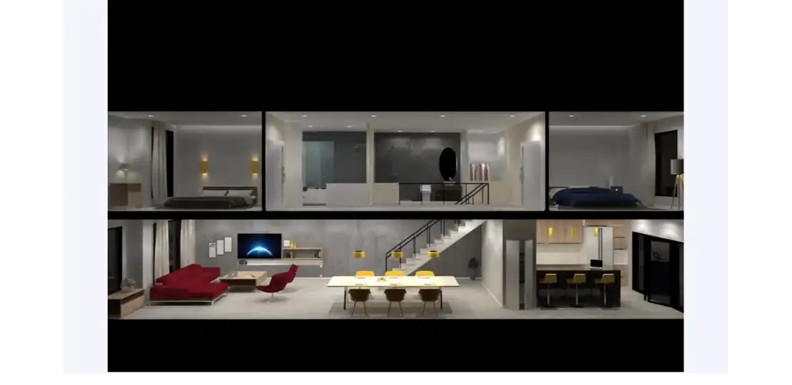 Modern living room showcasing luxury home entertainment and furnishings from Electronest