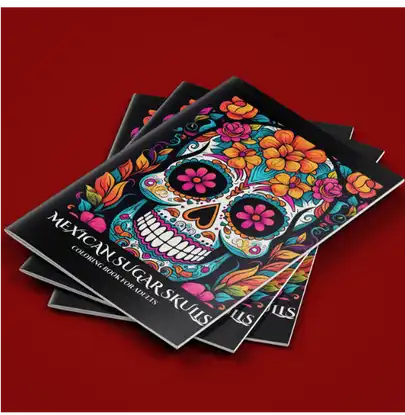 Vibrant Mexican Sugar Skull Coloring Book Cover - Featuring a richly detailed Day of the Dead skull