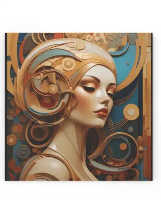 Gilded Streamline Femme Wood Canvas: A compact yet elegant art piece, blending intricate design with a touch of glamour.