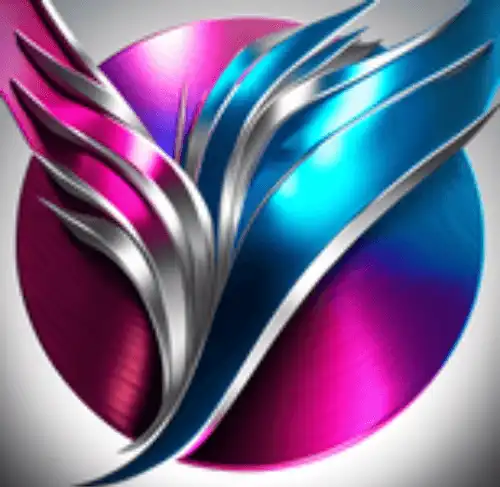 Scriborama logo with vibrant metallic feathers in blue, pink, and silver, swirling in a circular motion.