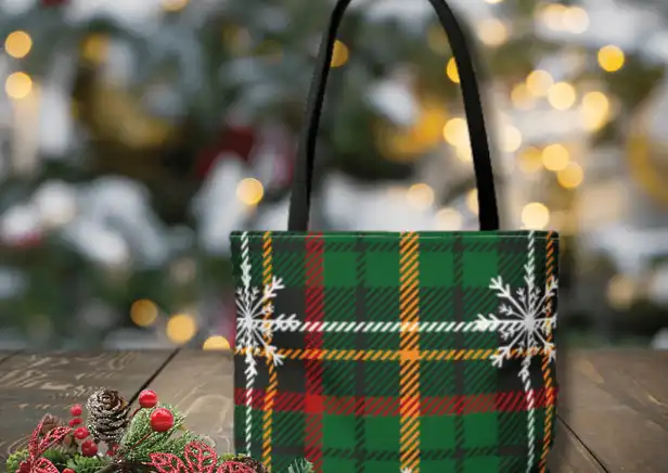 Winter Whispers Plaid Tote Bag - Back view showcasing the timeless elegance of the green plaid pattern.