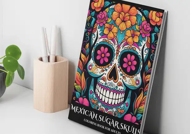 Coloring Book Mexican Sugar Skulls - Standing Desk Arrangement 