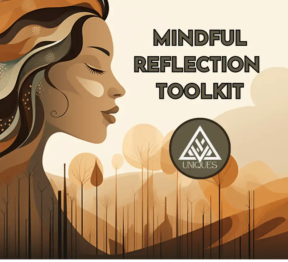 UUniques Self-Reflection Prompts: Earthy tones, nature scenes, psychological symbolism for a mindful journey.